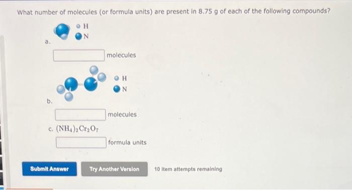 Solved What number of molecules (or formula units) are | Chegg.com