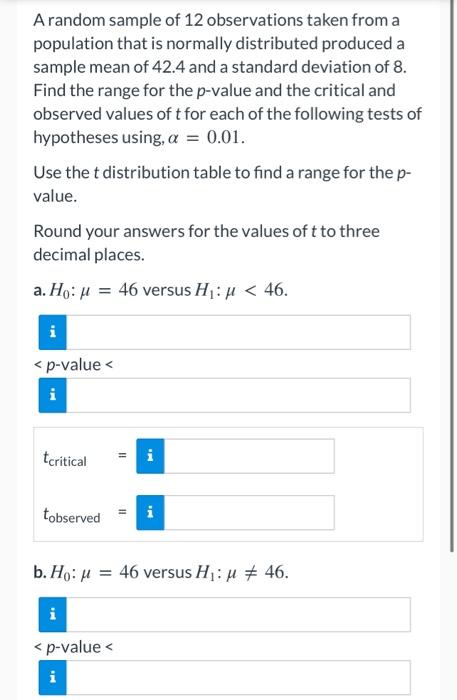 Solved A random sample of 12 observations taken from a | Chegg.com