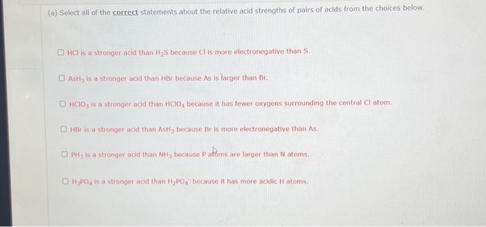 Solved (a) Select All Of The Correct Statements About The | Chegg.com