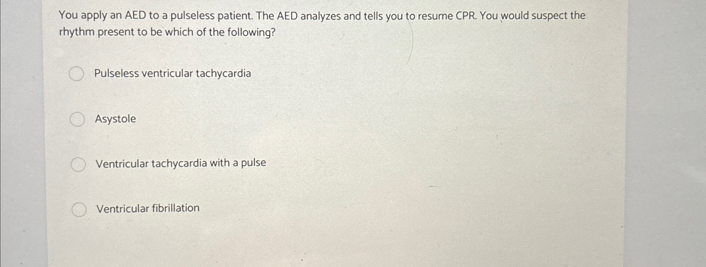 Solved You apply an AED to a pulseless patient. The AED | Chegg.com