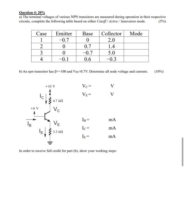 Solved Question 4 20 a) The terminal voltages of various
