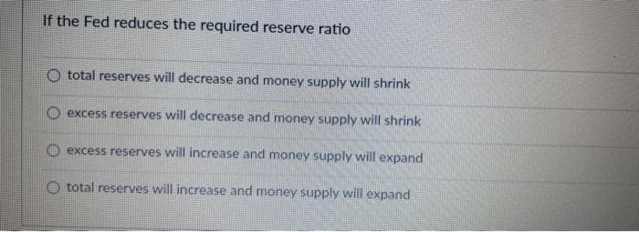 Solved If the Fed reduces the required reserve ratio O total | Chegg.com