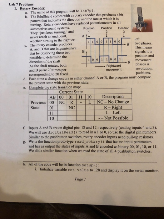Lab 7 Problems 1. Rotary Encoder a. The name of this