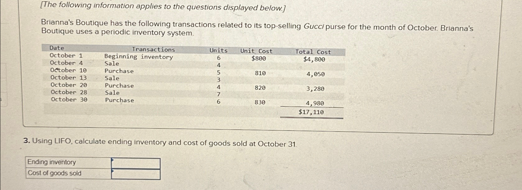 The following information applies to the questions Chegg