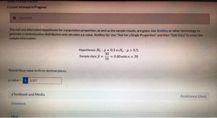 Solved Current Attempt in Progress X Incorrect The null and | Chegg.com