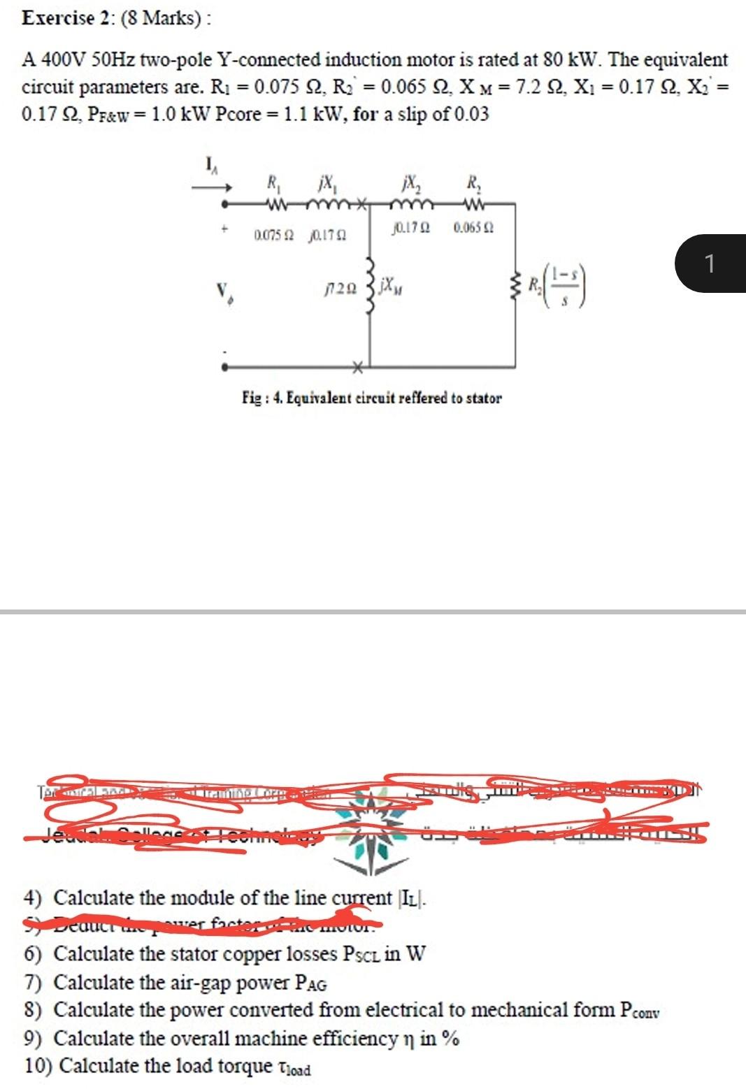 Solved A 400 V50 Hz two-pole Y-connected induction motor is | Chegg.com