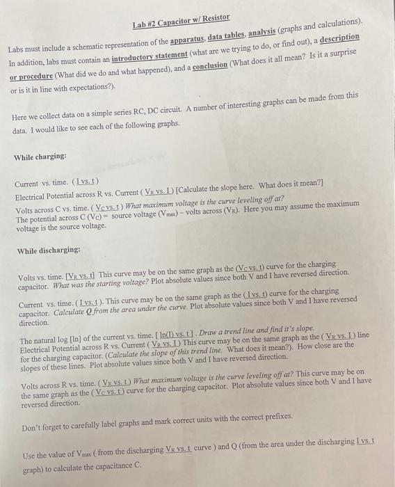 Solved Lab 2 Capacitor w/ Resistor Labs must include a