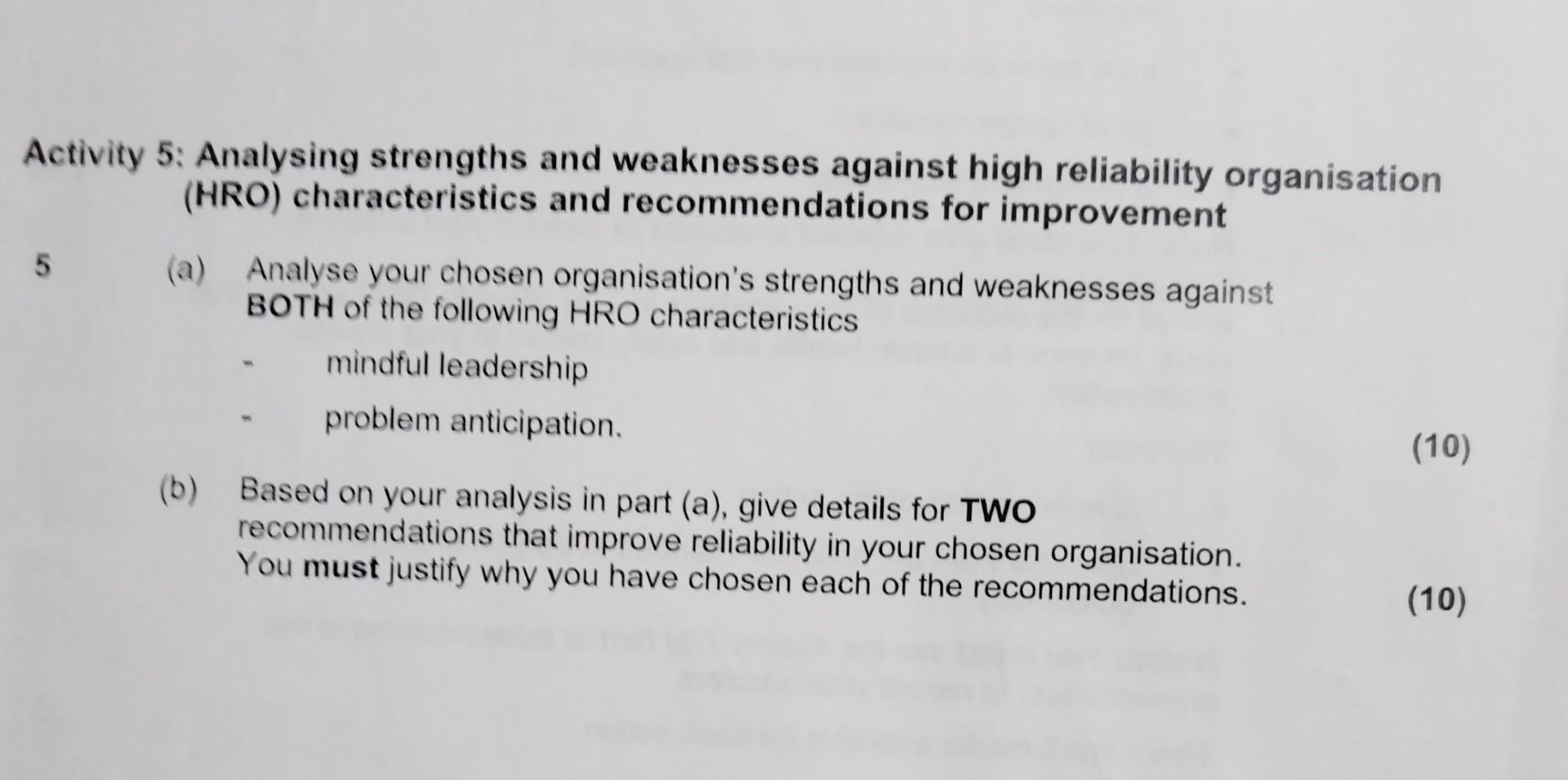 Activity 5: Analysing Strengths And Weaknesses | Chegg.com