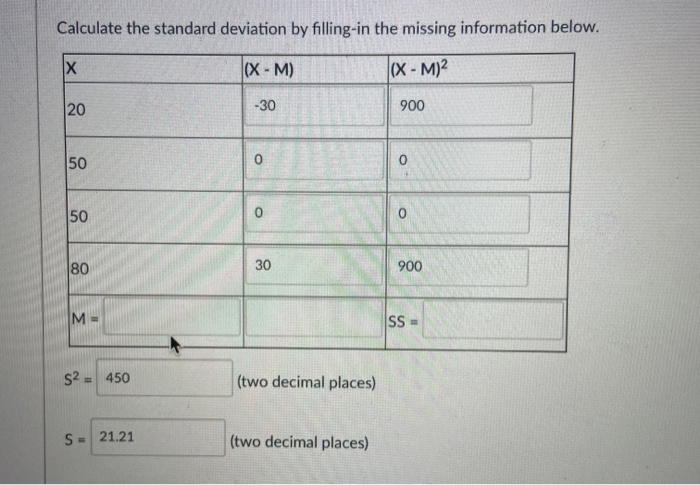 Solved Calculate the standard deviation by filling-in the | Chegg.com