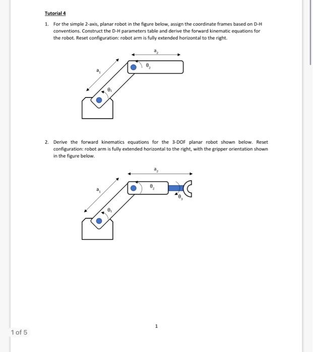 Solved 1. For the simple 2axis, planar robot in the figure