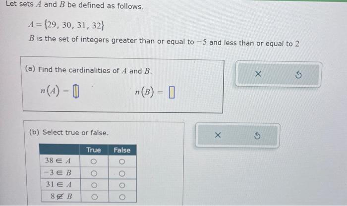 Solved Let sets A and B be defined as follows. | Chegg.com