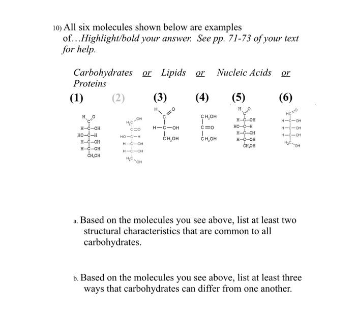 Solved 10) All six molecules shown below are examples | Chegg.com