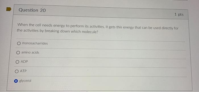 Solved Question 20 1 Pts When The Cell Needs Energy To 