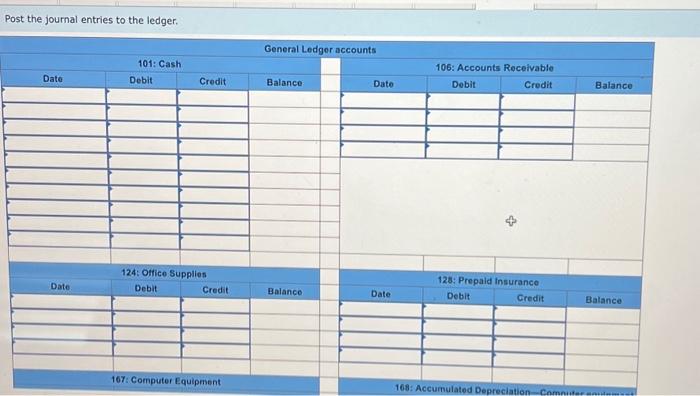 Solved Post the journal entries to the ledger.Prepare a | Chegg.com