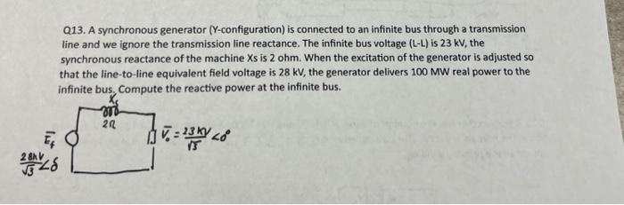 Solved Q13. A synchronous generator ( Y-configuration) is | Chegg.com