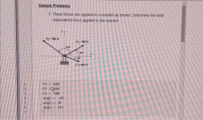 Solved L234567 1 Sample Problems 1. Three forces are applied | Chegg.com
