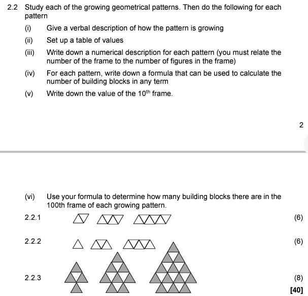 Solved 2.2 Study each of the growing geometrical patterns. | Chegg.com