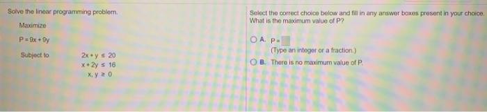 Solved Solve the linear programming problem Select the | Chegg.com