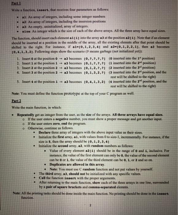 Solved Part 1 Write a function, insert, that receives four | Chegg.com