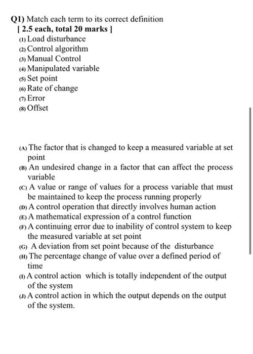 Solved (1) Match cach term to its correct definition [ 2.5 | Chegg.com
