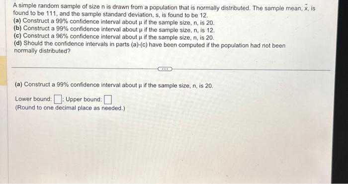 Solved A simple random sample of size n is drawn from a | Chegg.com