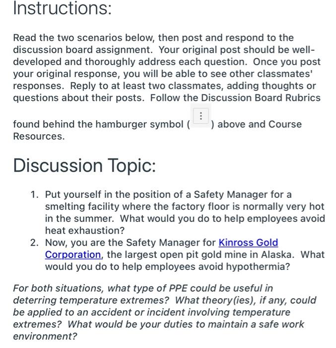 Instructions: Read the two scenarios below, then post | Chegg.com