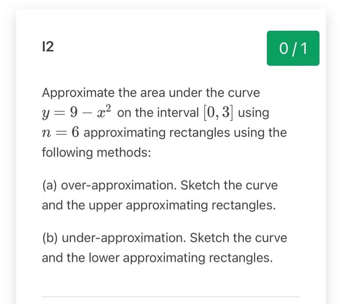 Solved Approximate the area under the curve y=9−x2 on the | Chegg.com
