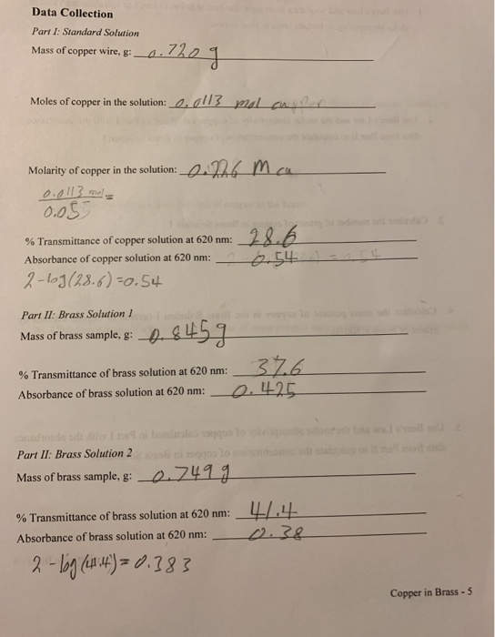 Solved Data Collection Part I: Standard Solution Mass of | Chegg.com