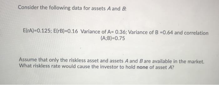 Solved Consider The Following Data For Assets A And B: | Chegg.com