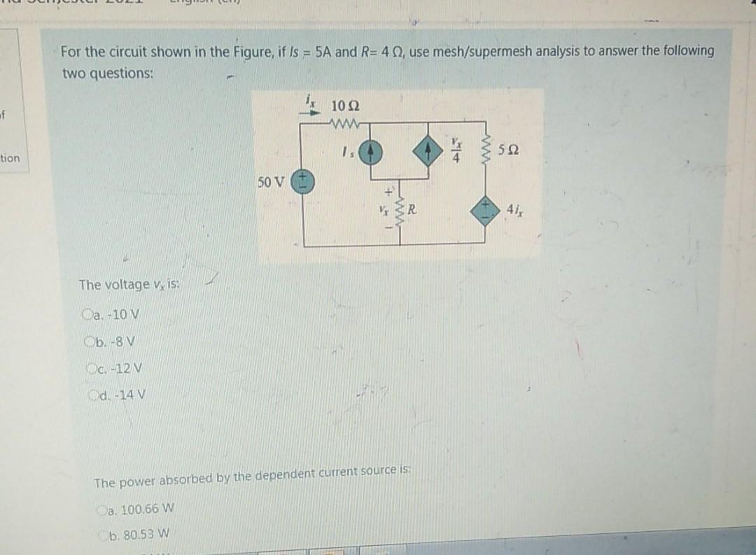 Solved For the circuit shown in the Figure, if Is = 5A and | Chegg.com