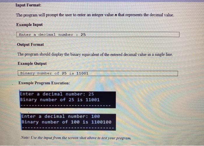 Solved Problem 1 - Decimal to Binary(5 pts.) Description: | Chegg.com