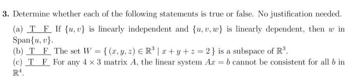 Solved 3. Determine whether each of the following statements | Chegg.com
