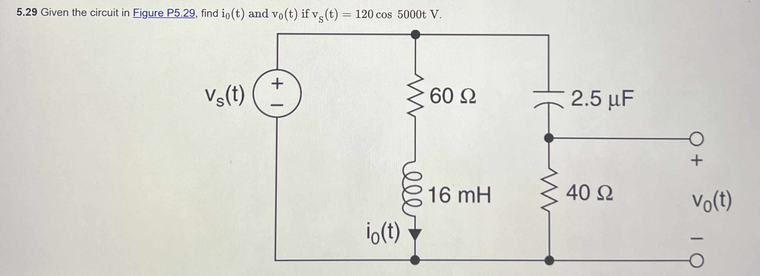 Solved 5.29 ﻿Given the circuit in Figure P5.29, ﻿find i0(t