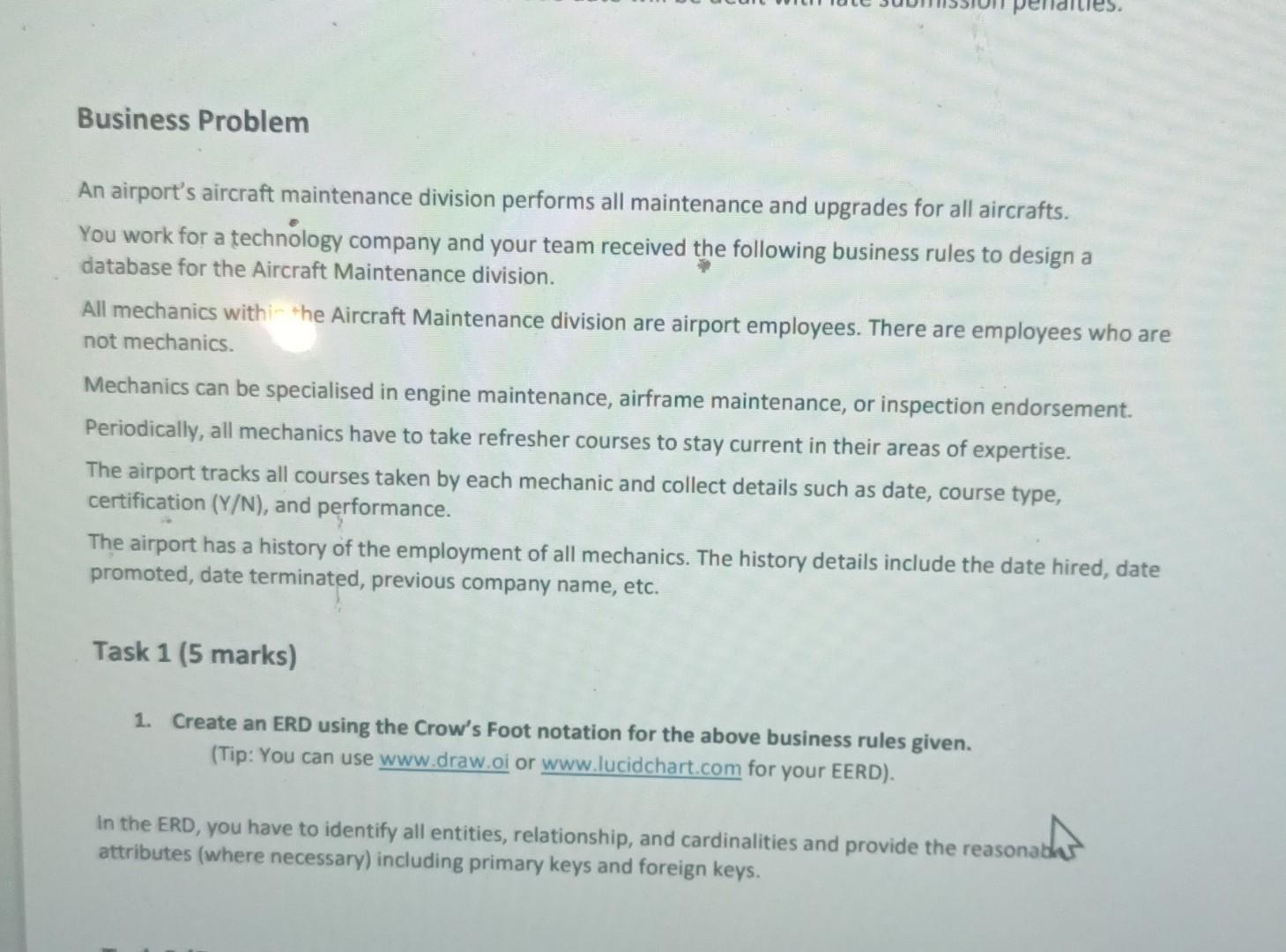 Solved Business Problem An airport's aircraft maintenance | Chegg.com