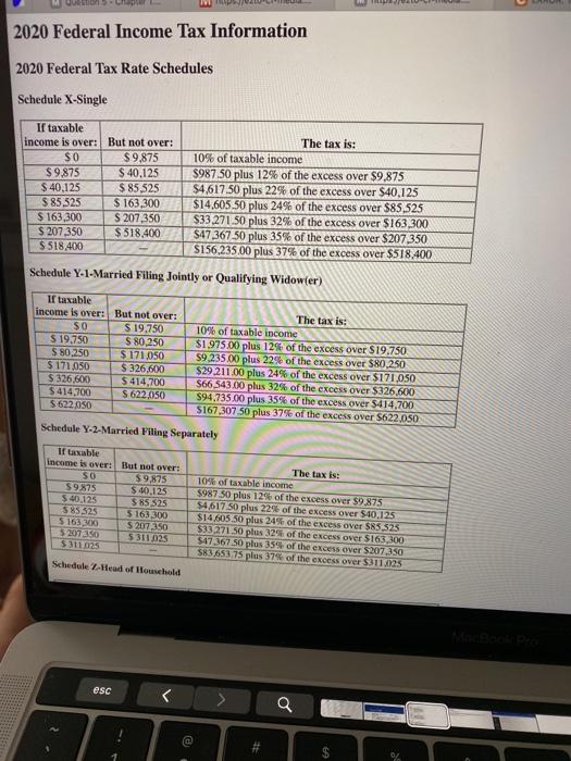 Solved 2020 Federal Income Tax Information 2020 Federal Tax 7435