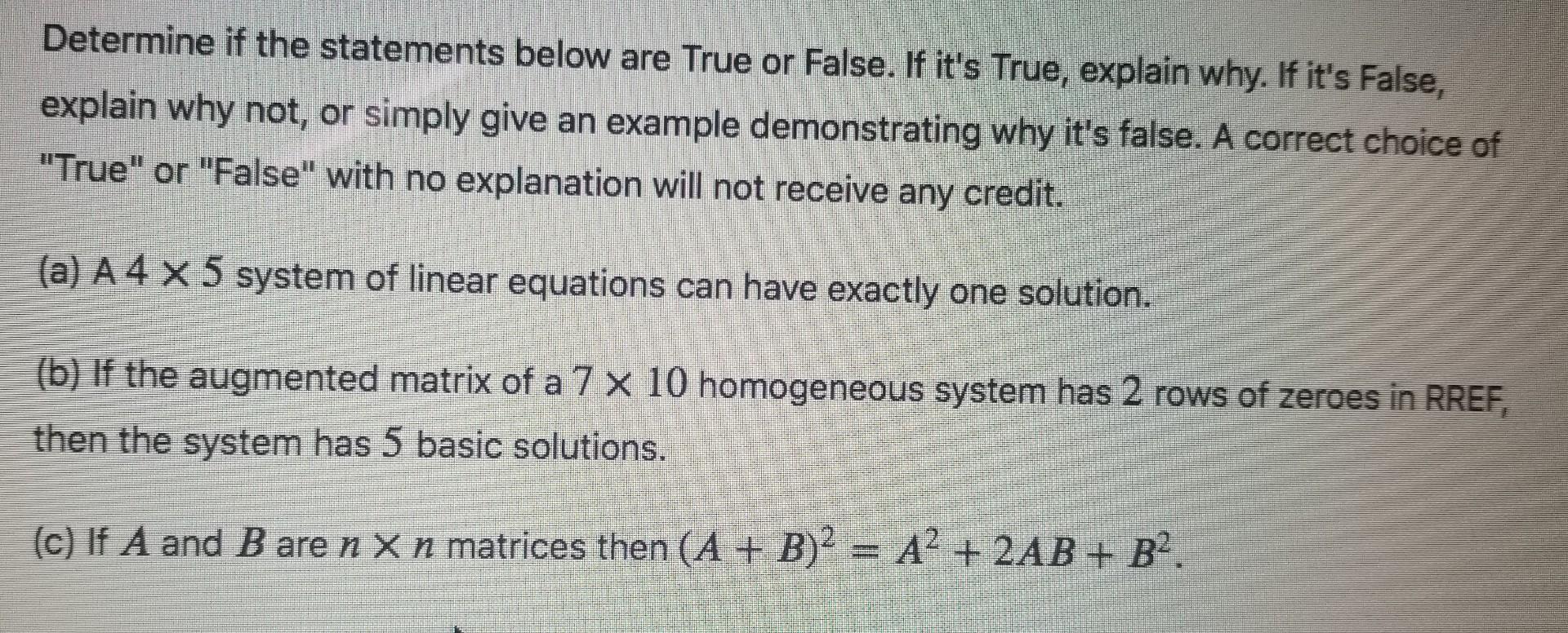 Solved Determine if the statements below are True or False. | Chegg.com