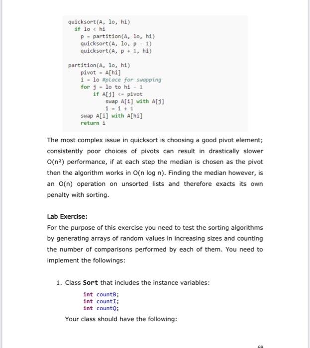 Solved Exercise: Sorting Algorithms Objectives: 1. Work with | Chegg.com