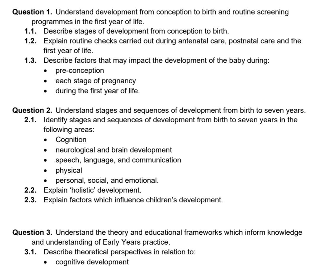 Solved Question 1. Understand development from conception to