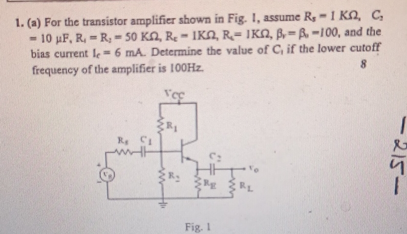 Solved (a) ﻿For the transistor amplifier shown in Fig. I, | Chegg.com