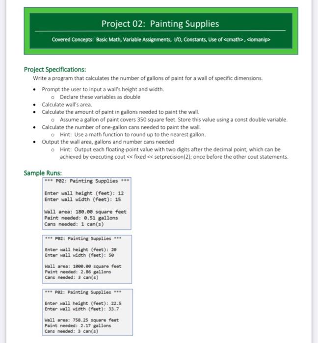 Solved Project Specifications: Write a program that | Chegg.com