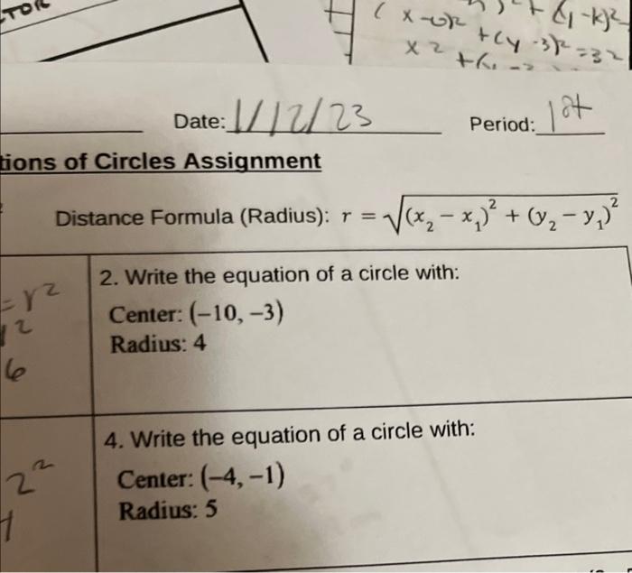 Solved Formula (Radius) r=(x2−x1)2+(y2−y1)2 2. Write the