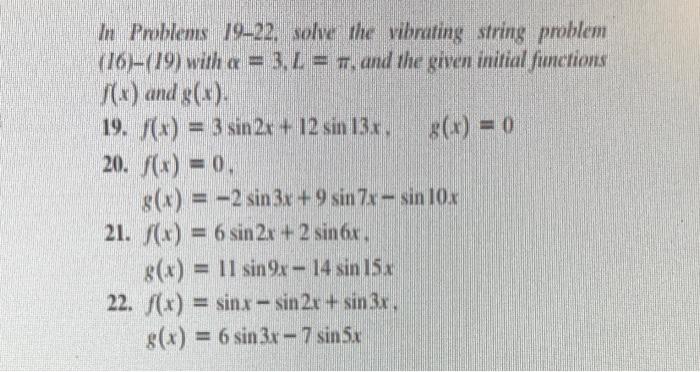 Solved In Problems 19-22, solve the vibrating string problem | Chegg.com