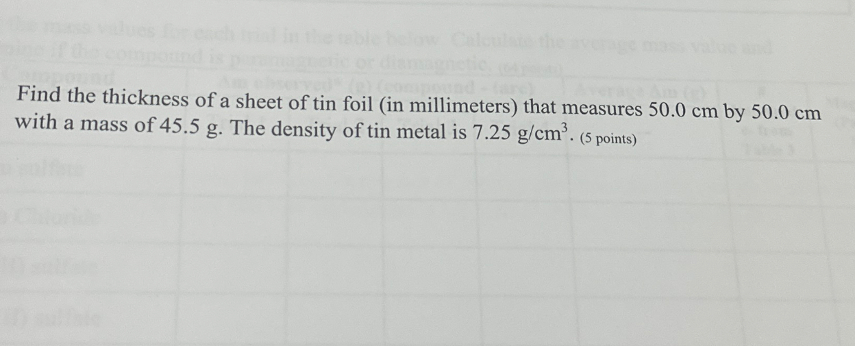 Solved Find the thickness of a sheet of tin foil (in