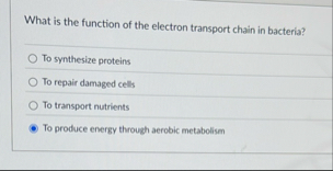 Solved What is the function of the electron transport chain | Chegg.com