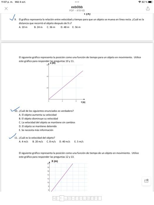 9. El gráfico representa la relación entre velocidad y tiempo para que un objeto se mueva en linea recta. ¿Cuál es la distanc