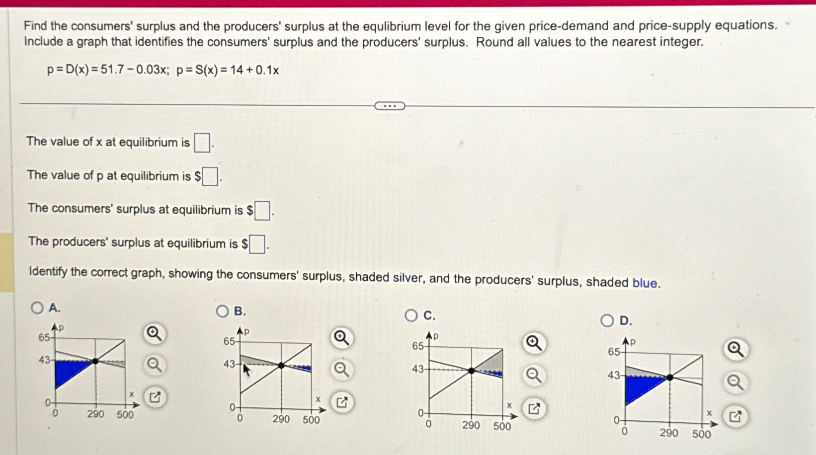 Solved Find The Consumers' Surplus And The Producers' | Chegg.com