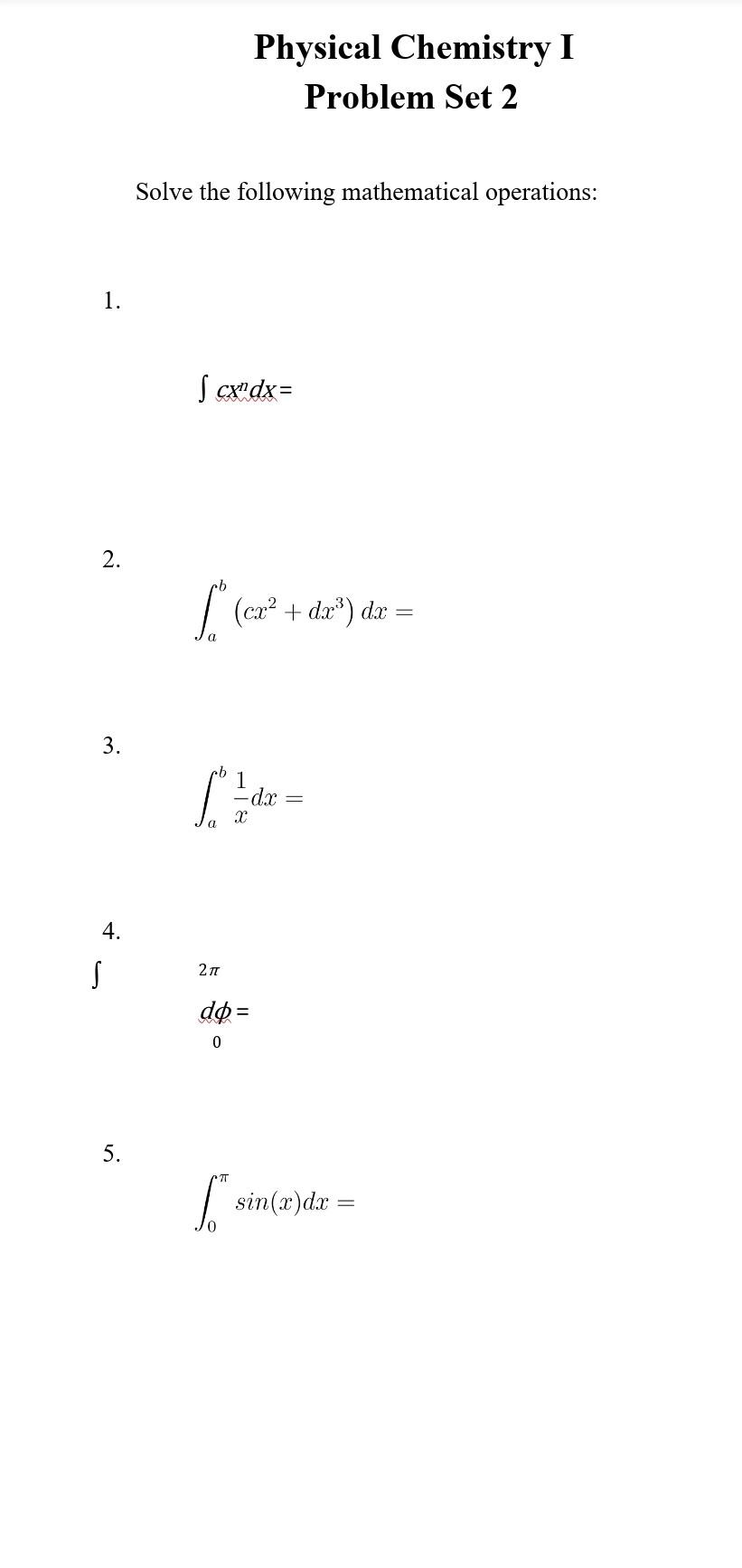 Solved Physical Chemistry I Problem Set 2 Solve the | Chegg.com