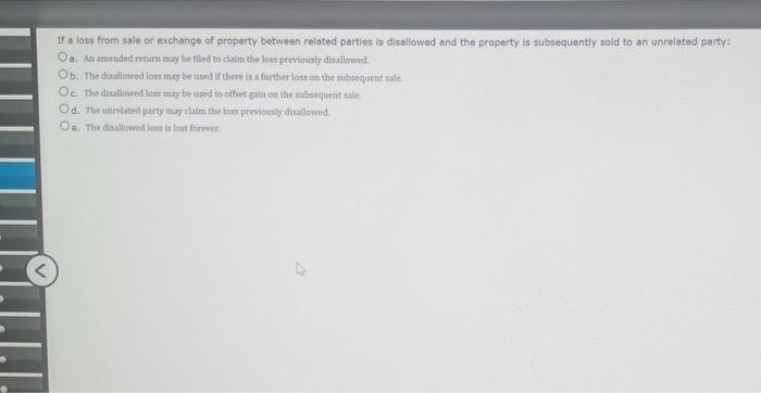 Solved If a loss from sale or exchange of property between | Chegg.com