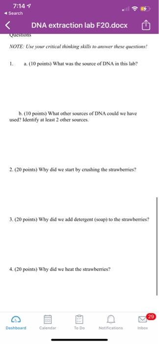 Solved 7:14 Search DNA extraction lab F20.docx Questions | Chegg.com