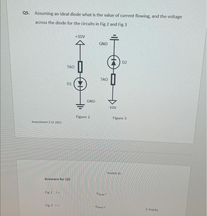 Solved Q5. Assuming an ideal diode what is the value of | Chegg.com